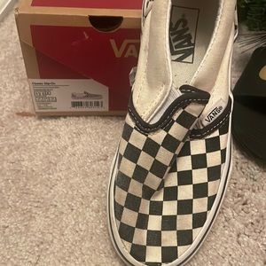 Vans, kids checkered slide ons. Used condition.